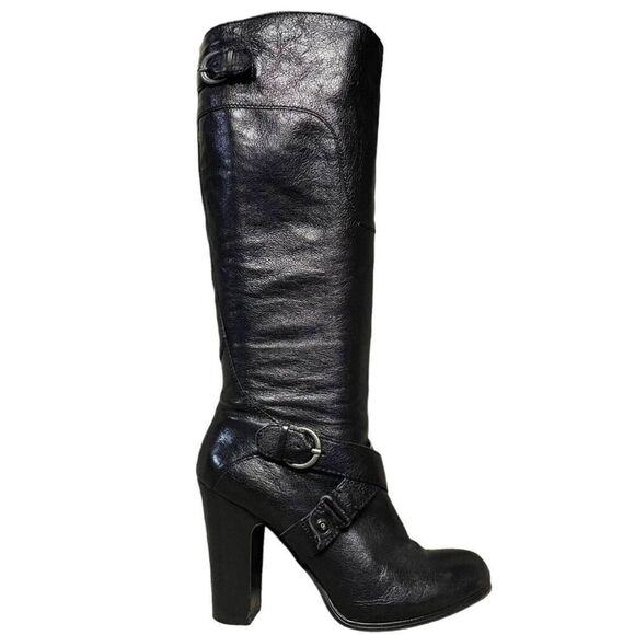 NINE WEST Millicento Black Leather Knee High Boot Size 8.5M - Picture 1 of 9